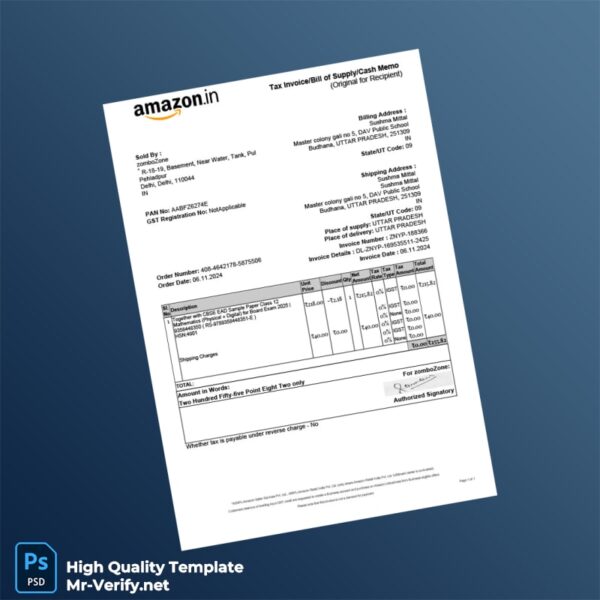 India zomboZone Invoice Template in Word and PDF formats