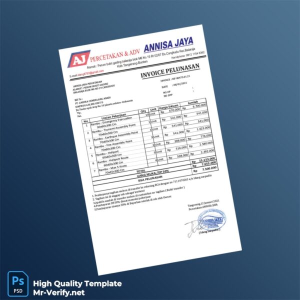 Indonesia Annisa Jaya Percetakan Invoice Template in Word and PDF formats Indonesia Annisa Jaya Percetakan Invoice Template in Word and PDF formats