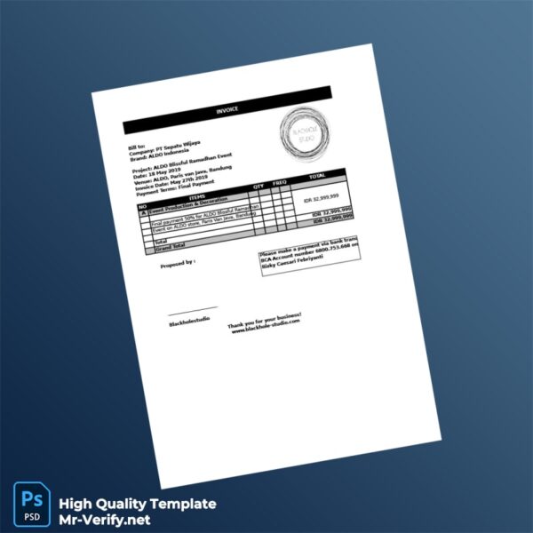 Indonesia Blackholestudio Invoice Template in Word and PDF formats 2 page