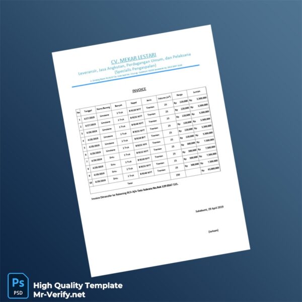Indonesia CV Mekar Lestari Invoice Template in Word and PDF formats