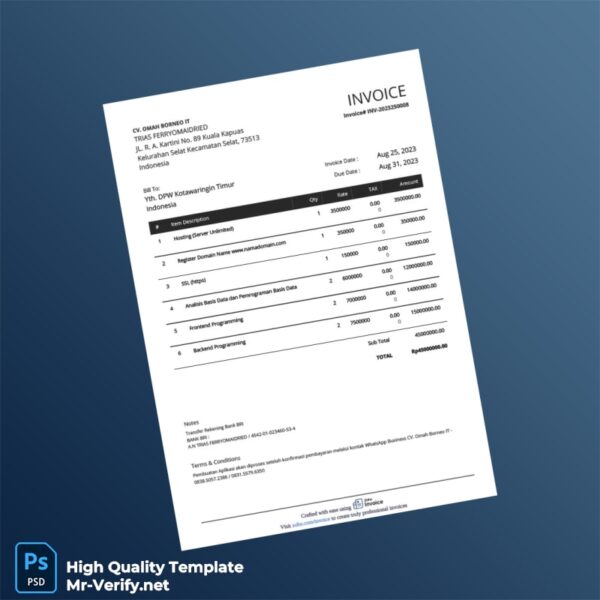 Indonesia CV Omah Borneo IT Invoice Template in Word and PDF formats Indonesia CV Omah Borneo IT Invoice Template in Word and PDF formats