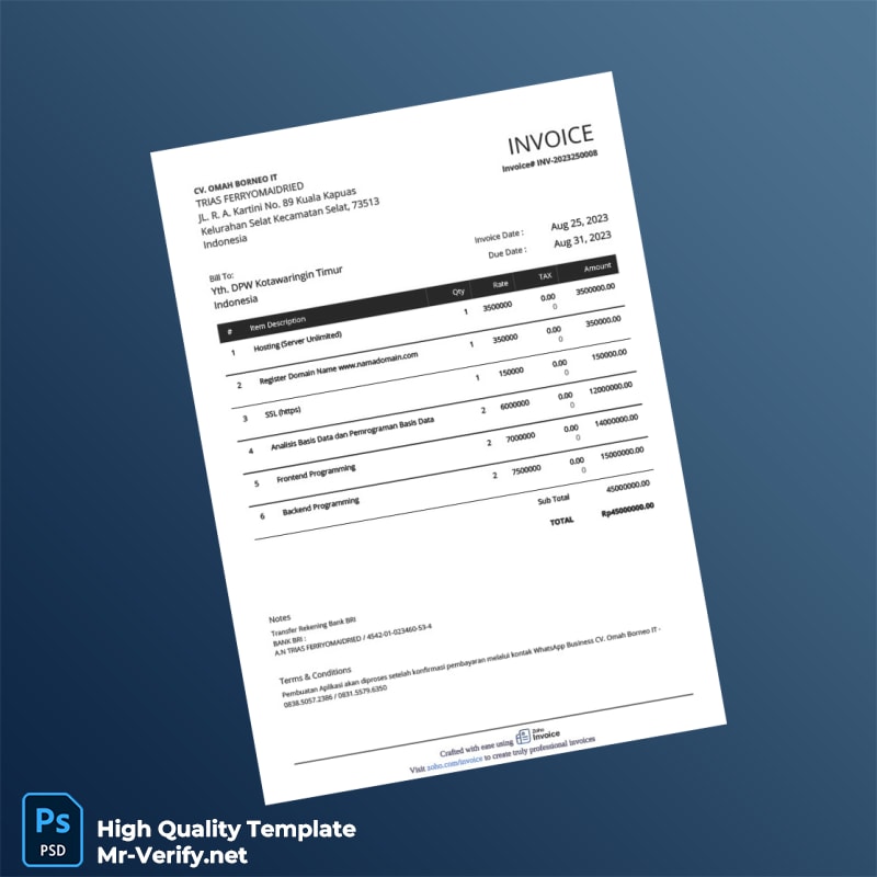 Indonesia CV Omah Borneo IT Invoice Template in Word and PDF formats Indonesia CV Omah Borneo IT Invoice Template in Word and PDF formats