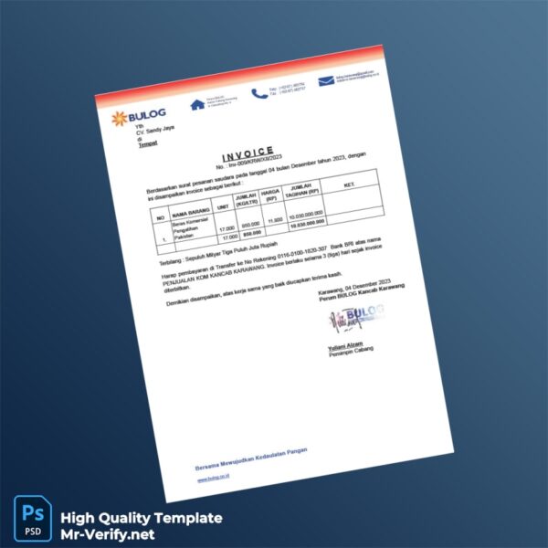 Indonesia CV Sandy Jaya Invoice Template in Word and PDF formats