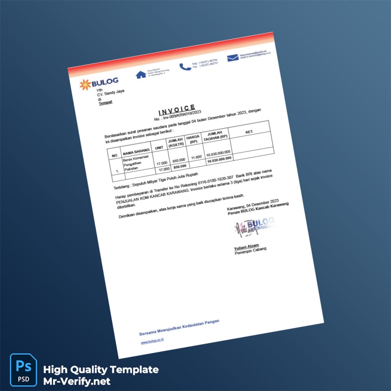 Indonesia CV Sandy Jaya Invoice Template in Word and PDF formats Indonesia CV Sandy Jaya Invoice Template in Word and PDF formats