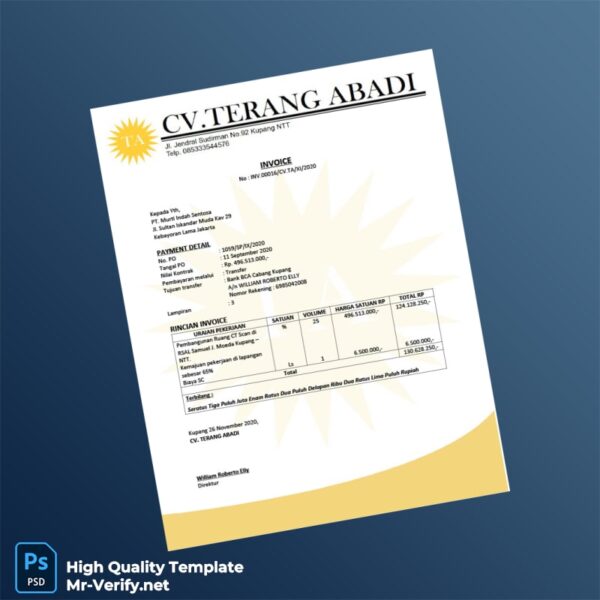 Indonesia CV Terang Abadi Invoice Template in Word and PDF formats Indonesia CV Terang Abadi Invoice Template in Word and PDF formats