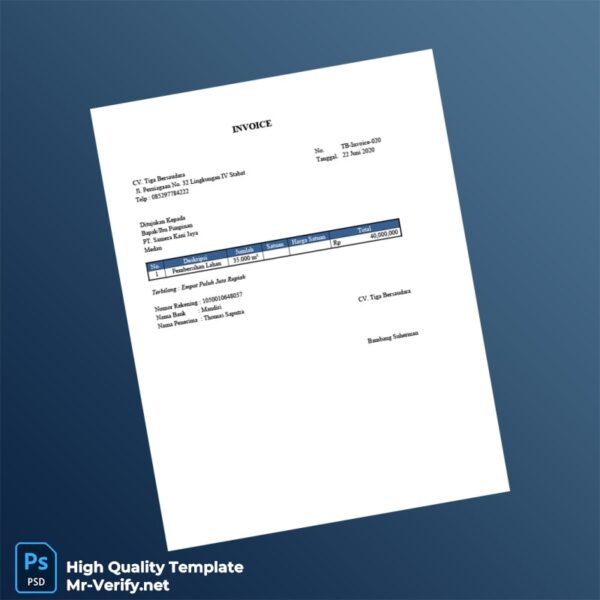 Indonesia CV Tiga Bersaudara Invoice Template in Word and PDF formats