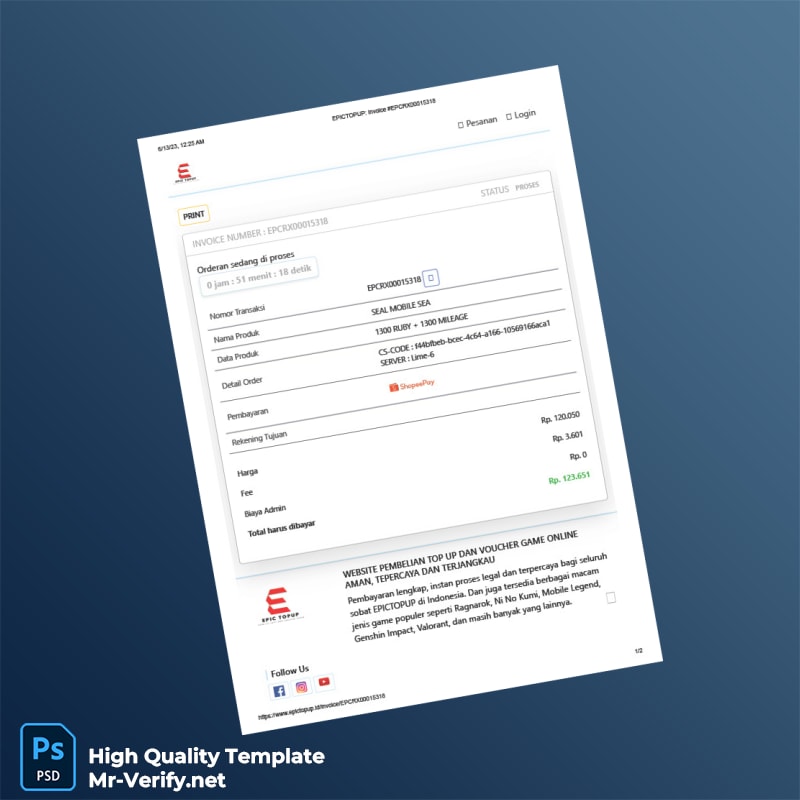 Indonesia EPICTOPUP Invoice Template in Word and PDF formats 2 page Indonesia EPICTOPUP Invoice Template in Word and PDF formats 2 page