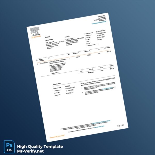 Indonesia Elsevier Invoice Template in Word and PDF formats