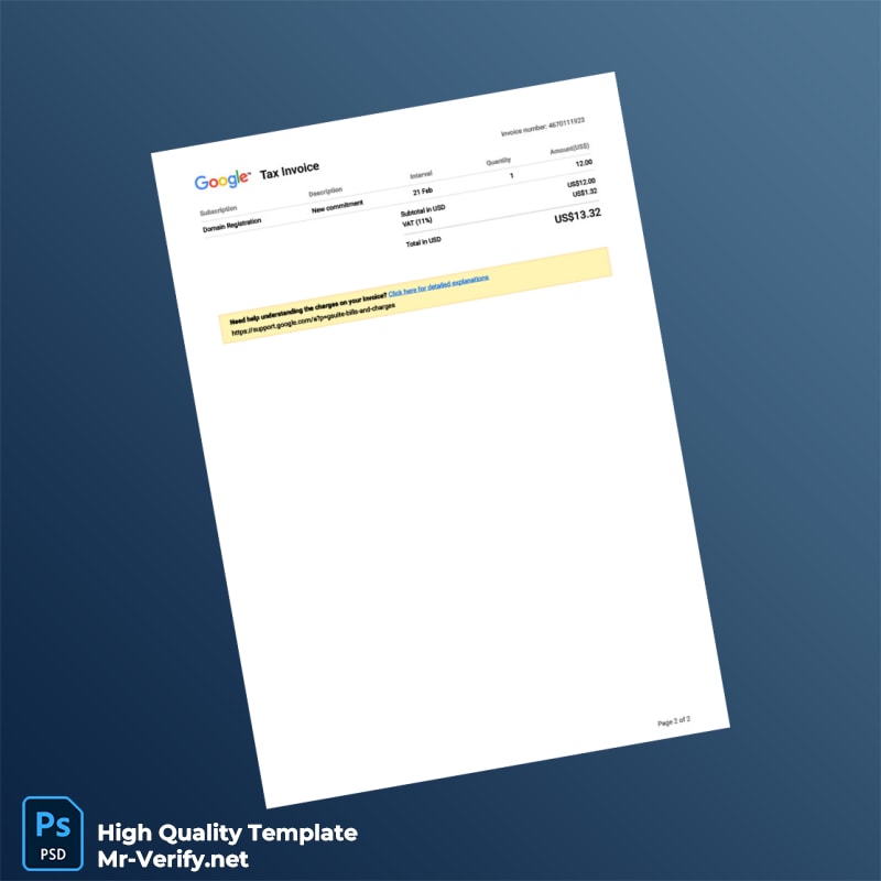 Indonesia Google Asia Pacific Pte Ltd Tax Invoice Template in Word and PDF formats 2 page Indonesia Google Asia Pacific Pte Ltd Tax Invoice Template in Word and PDF formats 2 page