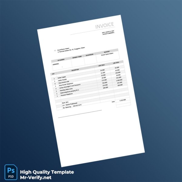 Indonesia GrandTjokro Klaten Invoice Template in Word and PDF formats