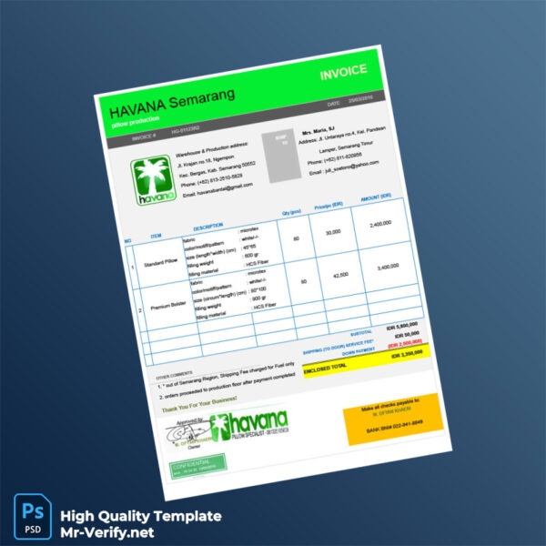 Indonesia HAVANA Invoice Template in Word and PDF formats Indonesia HAVANA Invoice Template in Word and PDF formats
