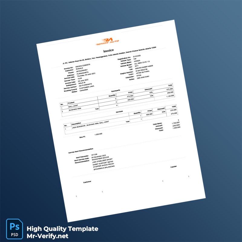Indonesia Honda Invoice Template in Word and PDF formats Indonesia Honda Invoice Template in Word and PDF formats