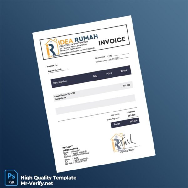 Indonesia IDEA RUMAH ARCHITECT CONTRAKTOR Invoice Template in Word and PDF formats Indonesia IDEA RUMAH ARCHITECT CONTRAKTOR Invoice Template in Word and PDF formats