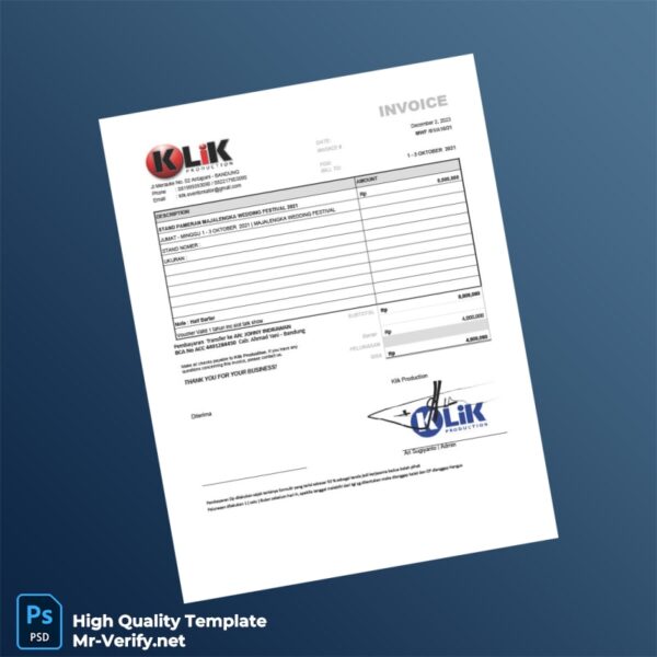 Indonesia Klik Production Invoice Template in Word and PDF formats 3 page Indonesia Klik Production Invoice Template in Word and PDF formats 3 page