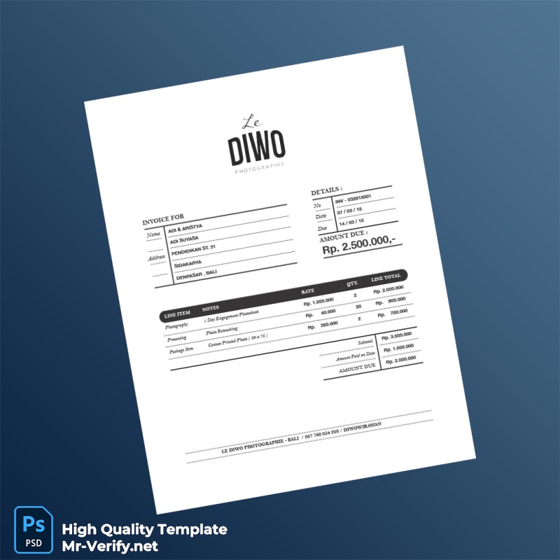 Indonesia Le Diwo Photographie Invoice Template in Word and PDF formats Indonesia Le Diwo Photographie Invoice Template in Word and PDF formats