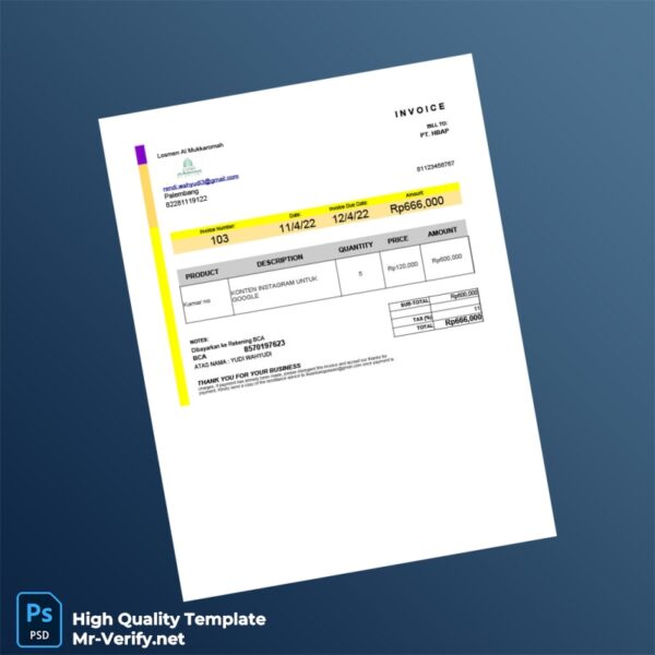Indonesia Losmen Al Mukkaromah Invoice Template in Word and PDF formats 2 page Indonesia Losmen Al Mukkaromah Invoice Template in Word and PDF formats 2 page