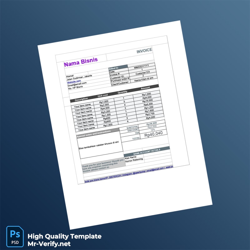 Indonesia Losmen Al Mukkaromah Invoice Template in Word and PDF formats 2 page Indonesia Losmen Al Mukkaromah Invoice Template in Word and PDF formats 2 page