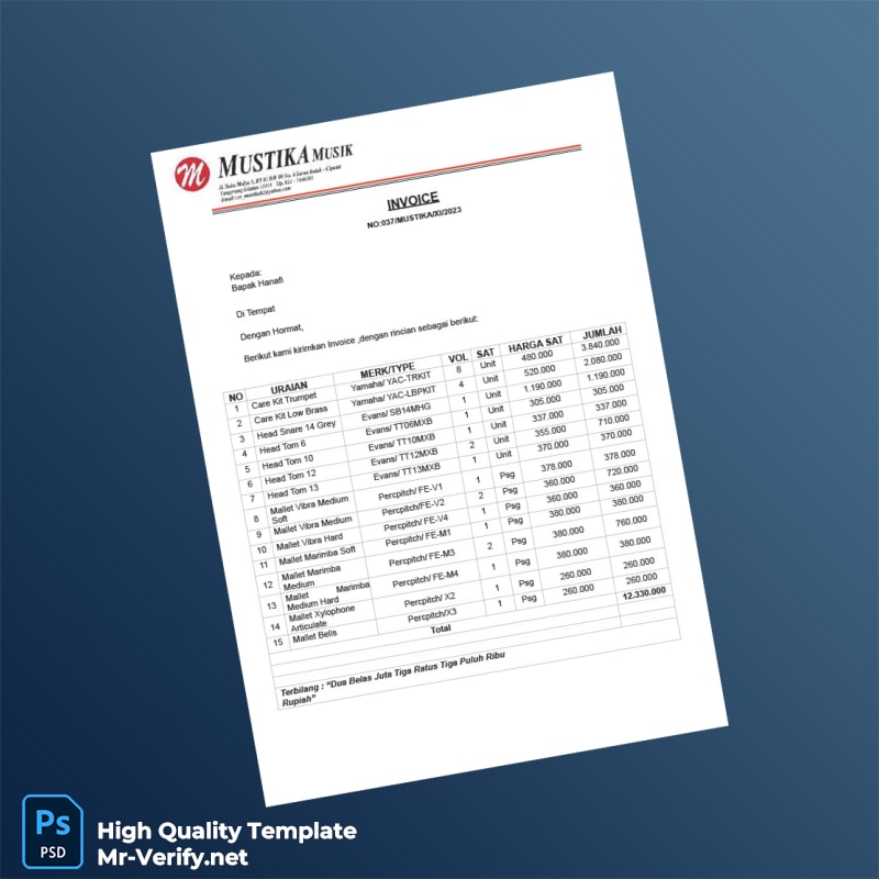 Indonesia Mustika Musik Invoice Template in Word and PDF formats 2 page Indonesia Mustika Musik Invoice Template in Word and PDF formats 2 page