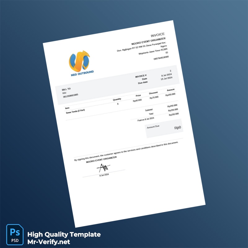 Indonesia Ngoro Event Organizer Invoice Template in Word and PDF formats Indonesia Ngoro Event Organizer Invoice Template in Word and PDF formats