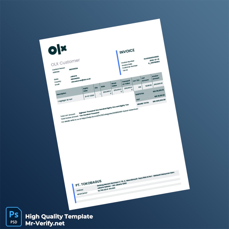 Indonesia OLX Invoice Template in Word and PDF formats Indonesia OLX Invoice Template in Word and PDF formats