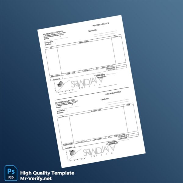 Indonesia PO SRIWIDJAJA IN TECH Proforma Invoice Template in Word and PDF formats 2 page
