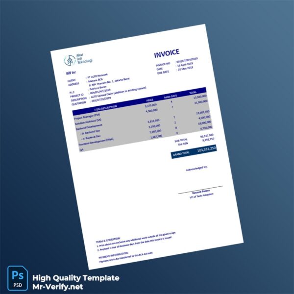 Indonesia PT Akar Inti Teknologi Invoice Template in Word and PDF formats 7 page Indonesia PT Akar Inti Teknologi Invoice Template in Word and PDF formats 7 page