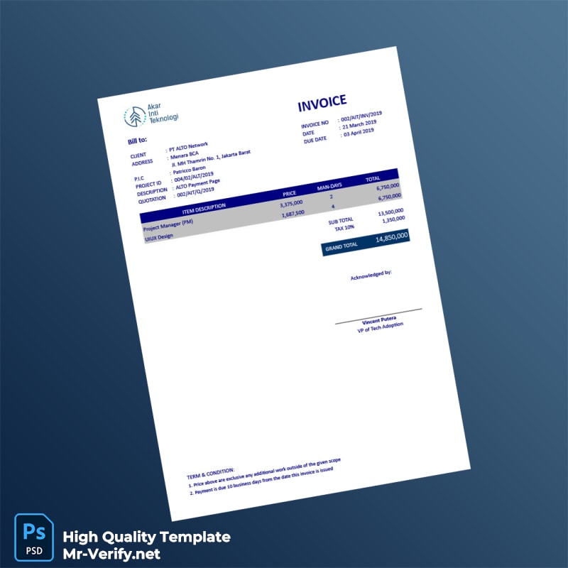 Indonesia PT Akar Inti Teknologi Invoice Template in Word and PDF formats 7 page Indonesia PT Akar Inti Teknologi Invoice Template in Word and PDF formats 7 page