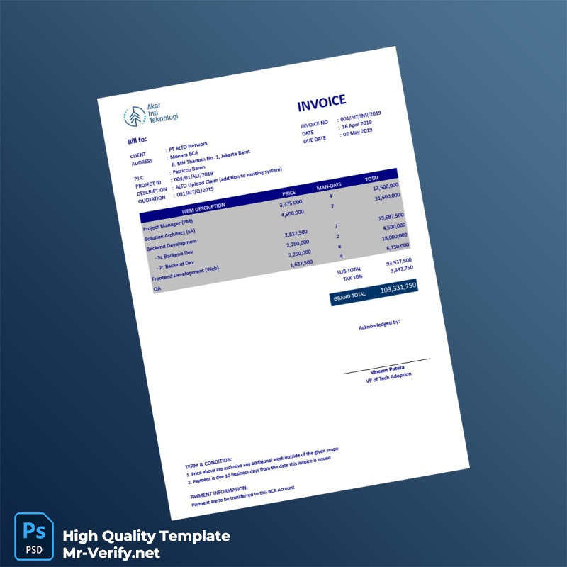 Indonesia PT Akar Inti Teknologi Invoice Template in Word and PDF formats 7 page Indonesia PT Akar Inti Teknologi Invoice Template in Word and PDF formats 7 page