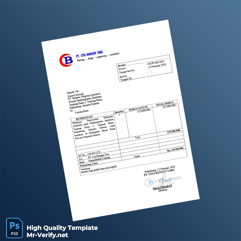 Indonesia PT Cita Bangun Tara Invoice Template in Word and PDF formats Indonesia PT Cita Bangun Tara Invoice Template in Word and PDF formats