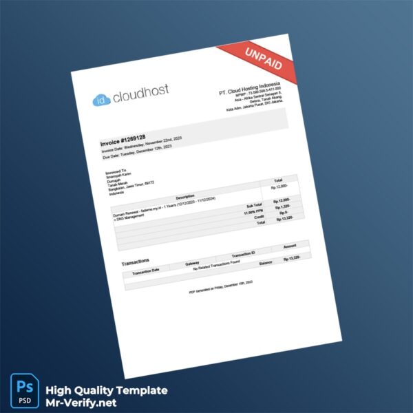 Indonesia PT Cloud Hosting Indonesia Invoice Template in Word and PDF formats Indonesia PT Cloud Hosting Indonesia Invoice Template in Word and PDF formats
