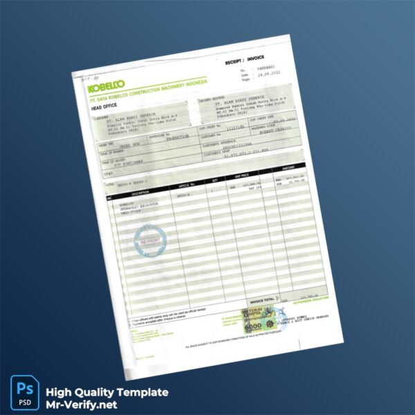 Indonesia PT Daya Kobleco Construction Machinery Indonesia Invoice Template in Word and PDF formats 5 page Indonesia PT Daya Kobleco Construction Machinery Indonesia Invoice Template in Word and PDF formats 5 page