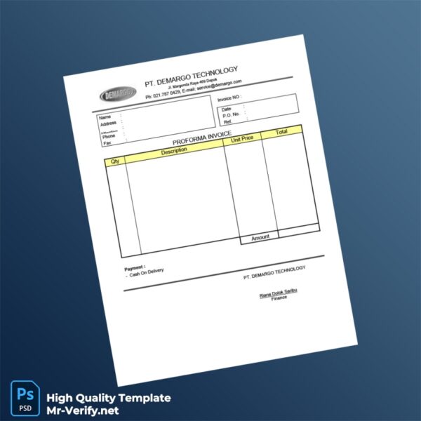 Indonesia PT Demargo Technology Proforma Invoice Template in Word and PDF formats 4 page