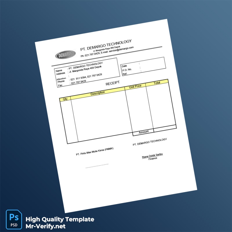 Indonesia PT Demargo Technology Proforma Invoice Template in Word and PDF formats 4 page Indonesia PT Demargo Technology Proforma Invoice Template in Word and PDF formats 4 page
