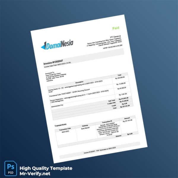 Indonesia PT Deneva Invoice Template in Word and PDF formats 2 page Indonesia PT Deneva Invoice Template in Word and PDF formats 2 page