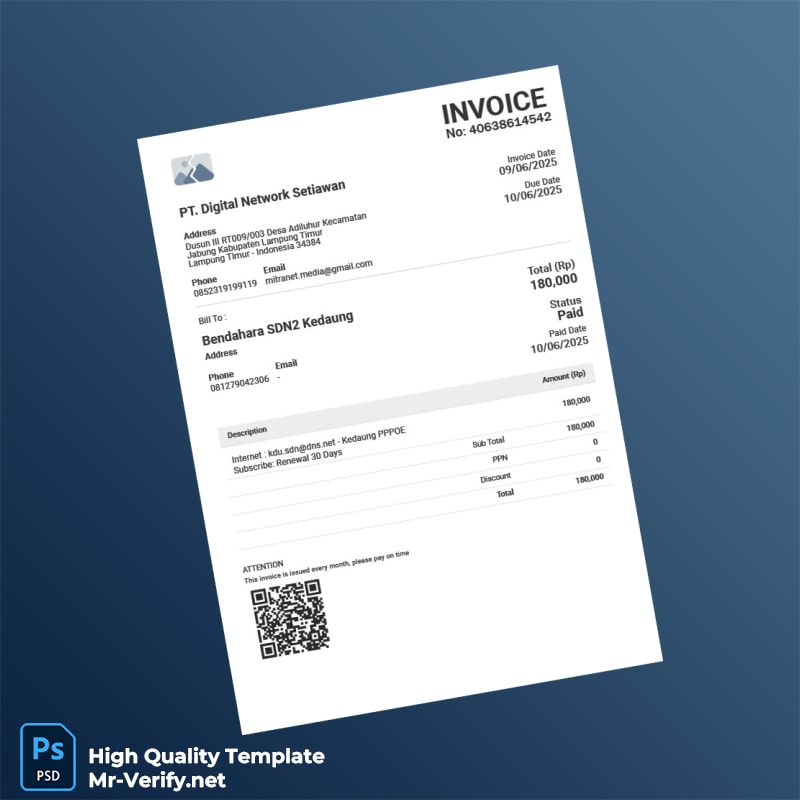 Indonesia PT Digital Network Setiawan Invoice Template in Word and PDF formats 4 page Indonesia PT Digital Network Setiawan Invoice Template in Word and PDF formats 4 page