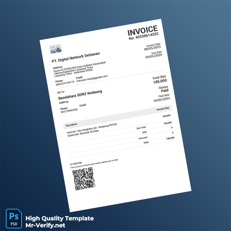 Indonesia PT Digital Network Setiawan Invoice Template in Word and PDF formats 4 page Indonesia PT Digital Network Setiawan Invoice Template in Word and PDF formats 4 page