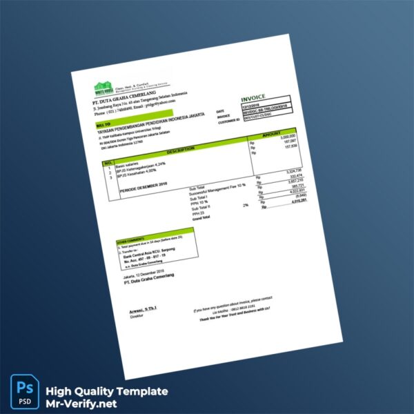 Indonesia PT Duta Graha Cemerlang Invoice Template in Word and PDF formats 6 page