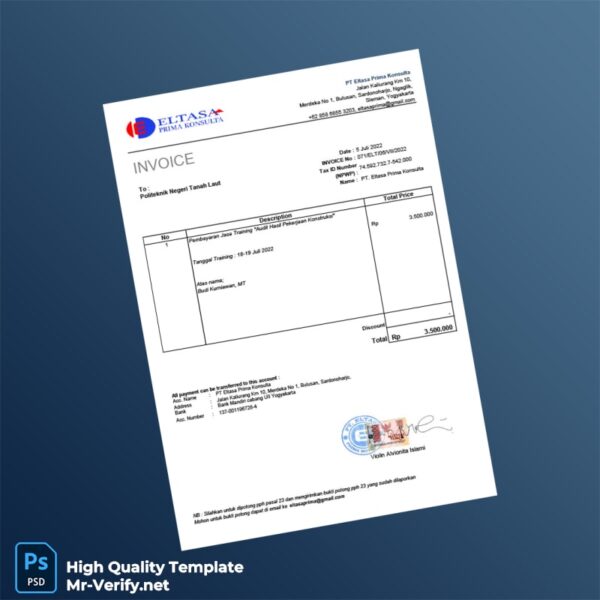 Indonesia PT Eltasa Prima Konsulta Invoice Template in Word and PDF formats