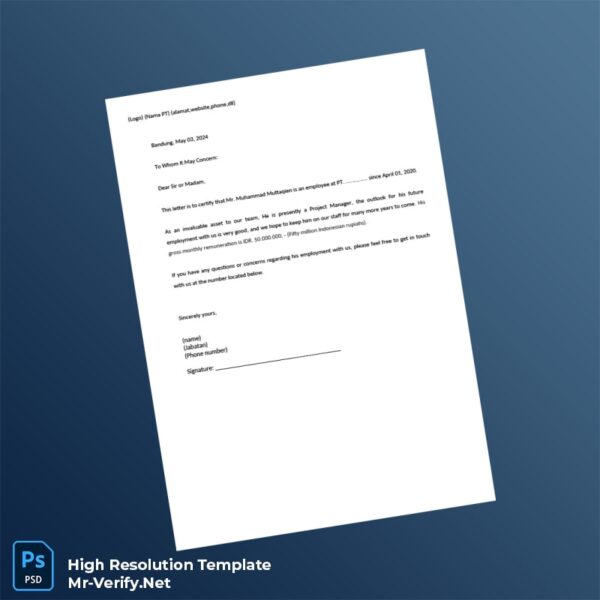 Editable Indonesia PT Employment Verification Letter Word and Pdf Template Editable Indonesia PT Employment Verification Letter Word and Pdf Template