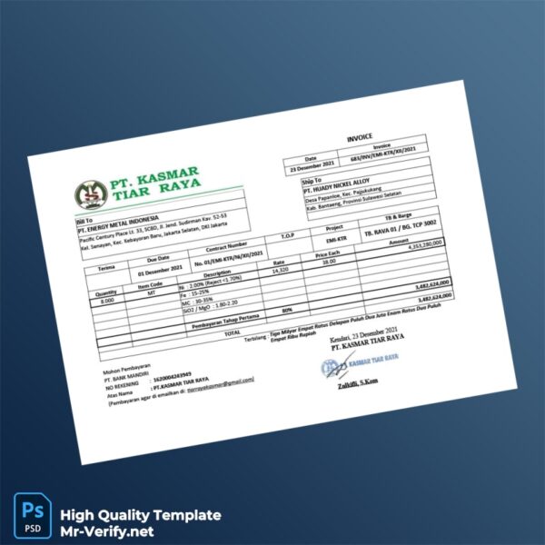 Indonesia PT Energy Metal Indonesia Invoice Template in Word and PDF formats 3 page Indonesia PT Energy Metal Indonesia Invoice Template in Word and PDF formats 3 page