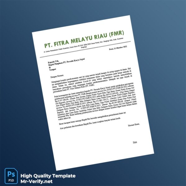 Indonesia PT Fitra Melayu Riau Invoice Template in Word and PDF formats 2 page Indonesia PT Fitra Melayu Riau Invoice Template in Word and PDF formats 2 page