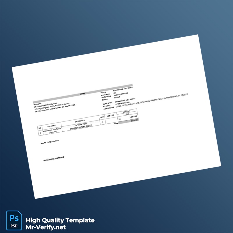 Indonesia PT Formasi Agung Selaras Invoice Template in Word and PDF formats Indonesia PT Formasi Agung Selaras Invoice Template in Word and PDF formats
