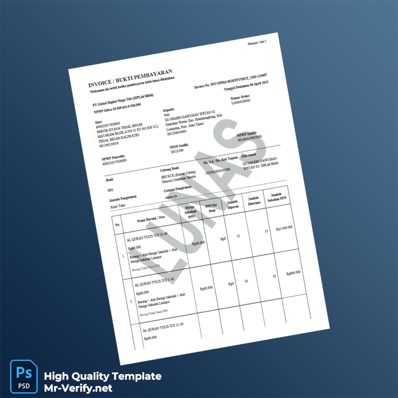 Indonesia PT Global Digital Niaga Tbk SIPLah Blibli Invoice Template in Word and PDF formats 2 page Indonesia PT Global Digital Niaga Tbk SIPLah Blibli Invoice Template in Word and PDF formats 2 page