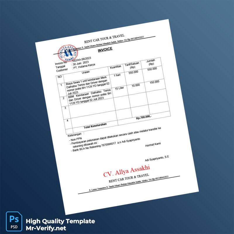 Indonesia PT Hutama Karya Invoice Template in Word and PDF formats 3 page Indonesia PT Hutama Karya Invoice Template in Word and PDF formats 3 page