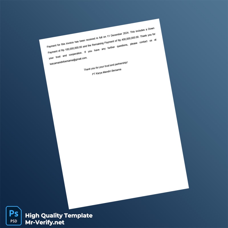 Indonesia PT Karya Mandiri Bersama Invoice Template in Word and PDF formats 2 page Indonesia PT Karya Mandiri Bersama Invoice Template in Word and PDF formats 2 page