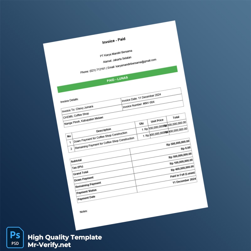 Indonesia PT Karya Mandiri Bersama Invoice Template in Word and PDF formats 2 page Indonesia PT Karya Mandiri Bersama Invoice Template in Word and PDF formats 2 page