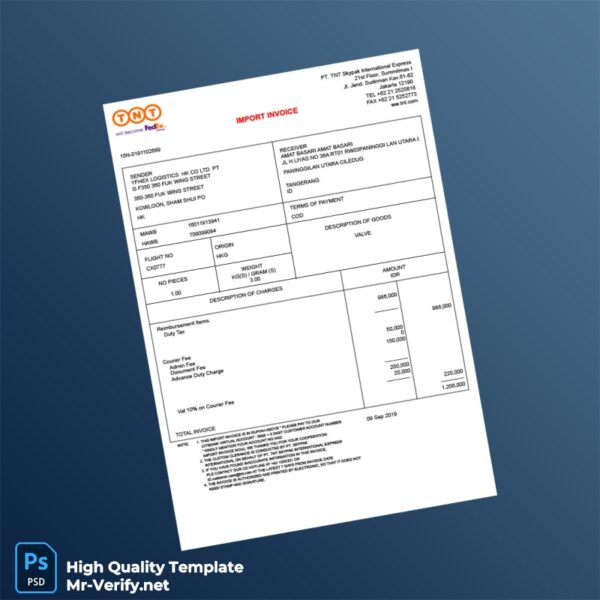 Indonesia PT TNT Skypak International Express Invoice Template in Word and PDF formats