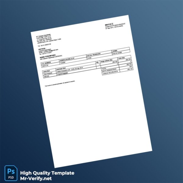 Indonesia PT Trinusa Travelindo Invoice Template in Word and PDF formats Indonesia PT Trinusa Travelindo Invoice Template in Word and PDF formats