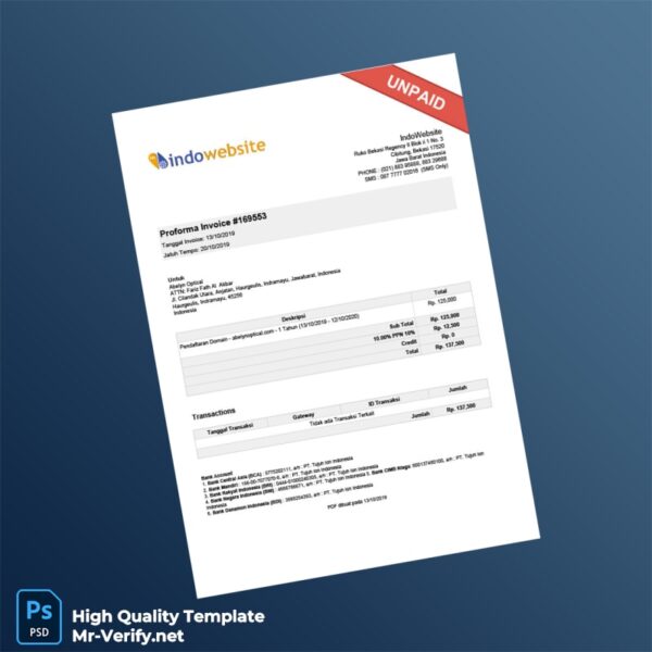 Indonesia PT Tujuh Ion Indonesia Proforma Invoice Template in Word and PDF formats