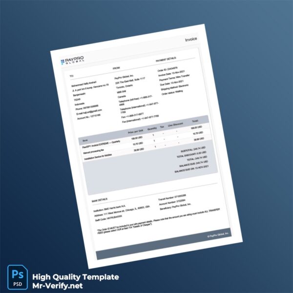 Indonesia PayPro Global Invoice Template in Word and PDF formats 2 page